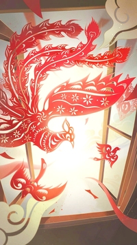 “凤凰不落无宝之地”剪纸插画
