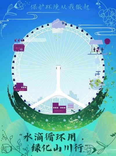 水滴循环用，绿化山川行