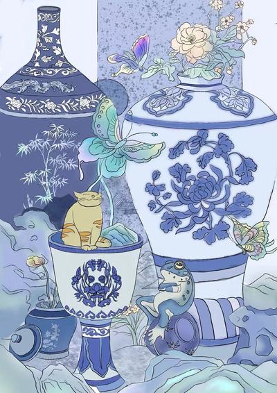 《竹菊蝶梦：静谧瓷语》